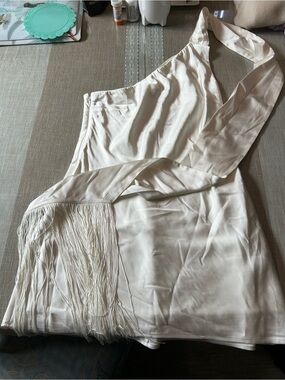 Abercrombie & Fitch Ivory One-Shoulder Mini Dress with Scarf Detail